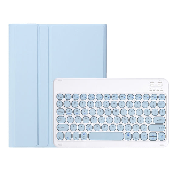 For Samsung Galaxy Tab S10 FE / S9 FE / S9 Candy Color TPU Round Keycap Bluetooth Keyboard Leather Case with Pen Slot(Ice Blue)