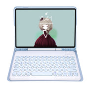 For Samsung Galaxy Tab S10 FE / S9 FE / S9 Candy Color TPU Round Keycap Bluetooth Keyboard Leather Case with Pen Slot(Ice Blue)