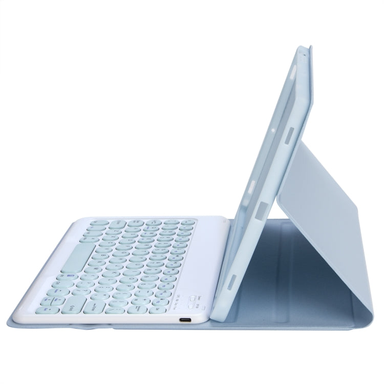 For Samsung Galaxy Tab S10 FE / S9 FE / S9 Candy Color TPU Round Keycap Bluetooth Keyboard Leather Case with Pen Slot(Ice Blue)