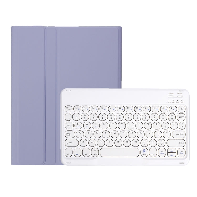 For Samsung Galaxy Tab S10 FE / S9 FE / S9 Candy Color TPU Round Keycap Bluetooth Keyboard Leather Case with Pen Slot(Purple)