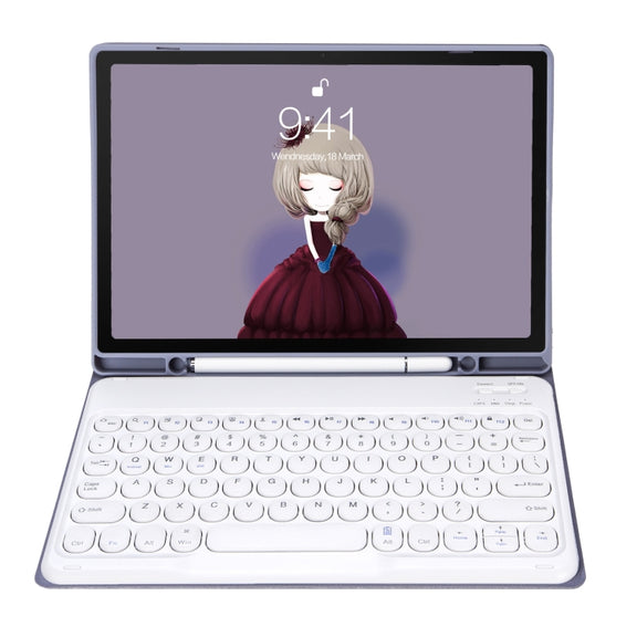 For Samsung Galaxy Tab S10 FE / S9 FE / S9 Candy Color TPU Round Keycap Bluetooth Keyboard Leather Case with Pen Slot(Purple)