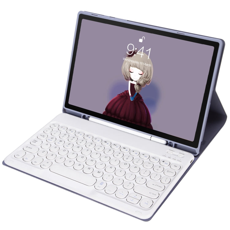For Samsung Galaxy Tab S10 FE / S9 FE / S9 Candy Color TPU Round Keycap Bluetooth Keyboard Leather Case with Pen Slot(Purple)