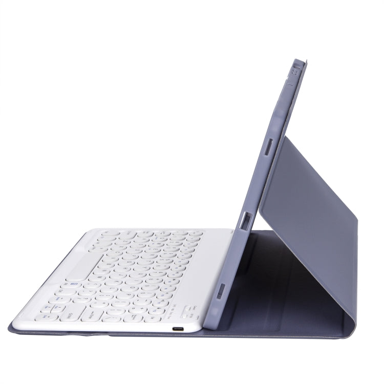 For Samsung Galaxy Tab S10 FE / S9 FE / S9 Candy Color TPU Round Keycap Bluetooth Keyboard Leather Case with Pen Slot(Purple)