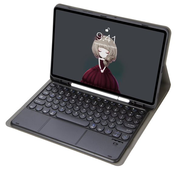 For Samsung Galaxy Tab S9 FE Candy Color TPU Round Keycap Touch Bluetooth Keyboard Leather Case(Black)