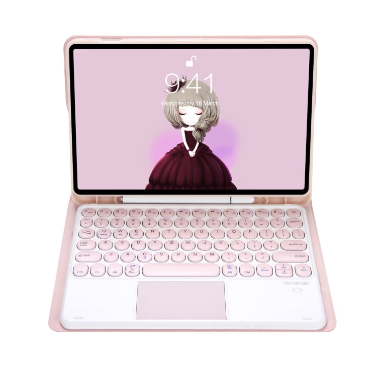 For Samsung Galaxy Tab S9 FE Candy Color TPU Round Keycap Touch Bluetooth Keyboard Leather Case(Pink)