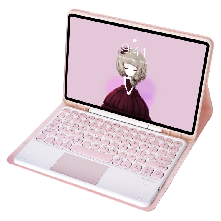 For Samsung Galaxy Tab S9 FE Candy Color TPU Round Keycap Touch Bluetooth Keyboard Leather Case(Pink)