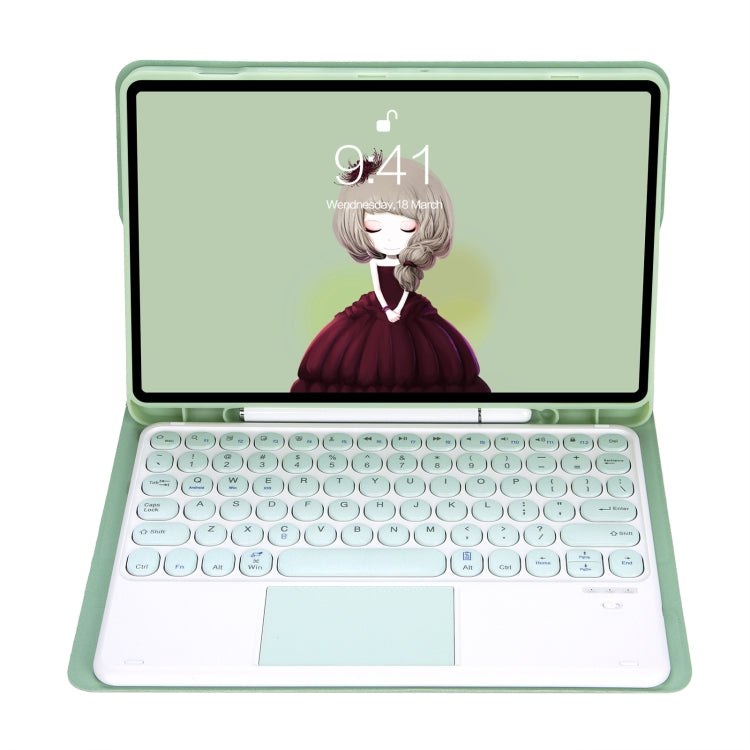 For Samsung Galaxy Tab S9 FE Candy Color TPU Round Keycap Touch Bluetooth Keyboard Leather Case(Light Green)