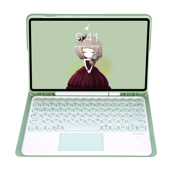 For Samsung Galaxy Tab S9 FE Candy Color TPU Round Keycap Touch Bluetooth Keyboard Leather Case(Light Green)