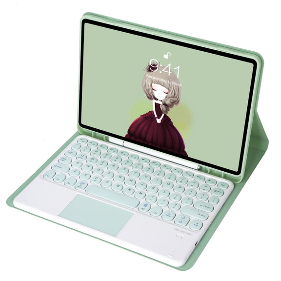 For Samsung Galaxy Tab S9 FE Candy Color TPU Round Keycap Touch Bluetooth Keyboard Leather Case(Light Green)
