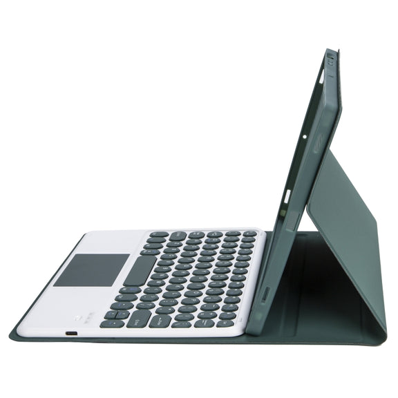 For Samsung Galaxy Tab S9 FE Candy Color TPU Round Keycap Touch Bluetooth Keyboard Leather Case(Dark Green)