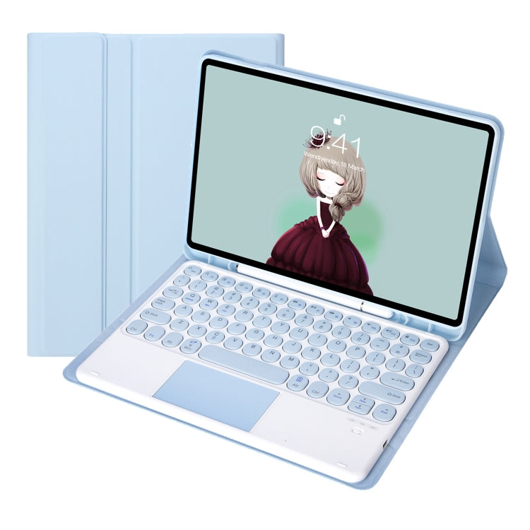 For Samsung Galaxy Tab S10 FE / S9 FE / S9 Candy Color TPU Round Keycap Touch Bluetooth Keyboard Leather Case(Ice Blue)
