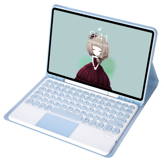 For Samsung Galaxy Tab S10 FE / S9 FE / S9 Candy Color TPU Round Keycap Touch Bluetooth Keyboard Leather Case(Ice Blue)