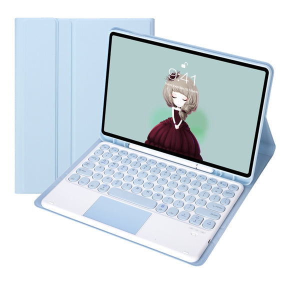 For Samsung Galaxy Tab S10 FE / S9 FE / S9 Candy Color TPU Round Keycap Touch Bluetooth Keyboard Leather Case(Ice Blue)