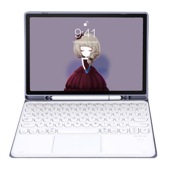For Samsung Galaxy Tab S9 FE Candy Color TPU Round Keycap Touch Bluetooth Keyboard Leather Case(Purple)