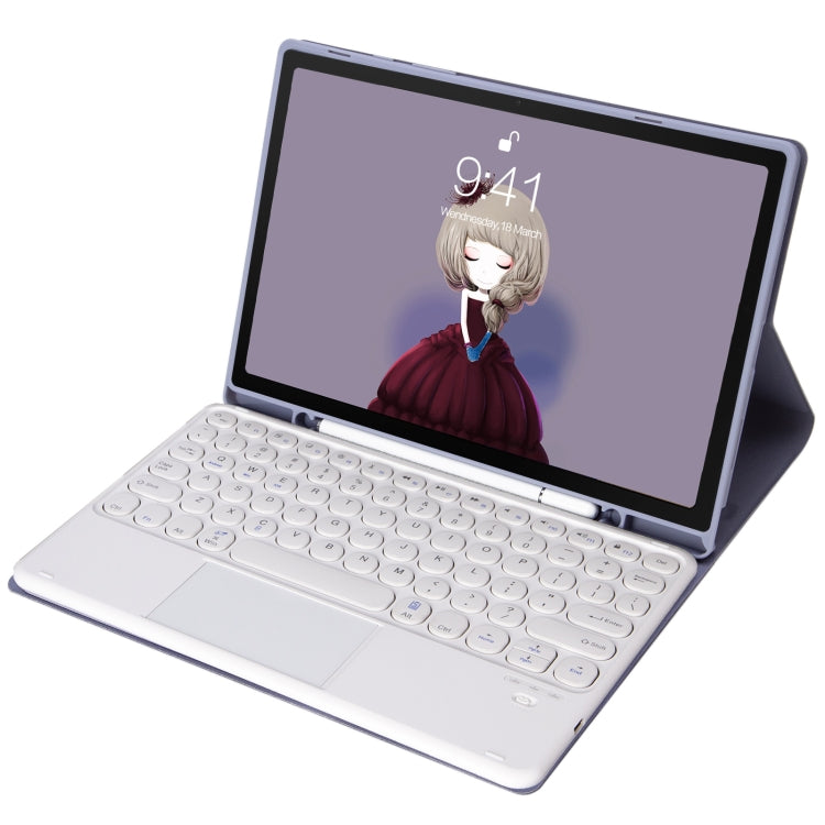 For Samsung Galaxy Tab S9 FE Candy Color TPU Round Keycap Touch Bluetooth Keyboard Leather Case(Purple)