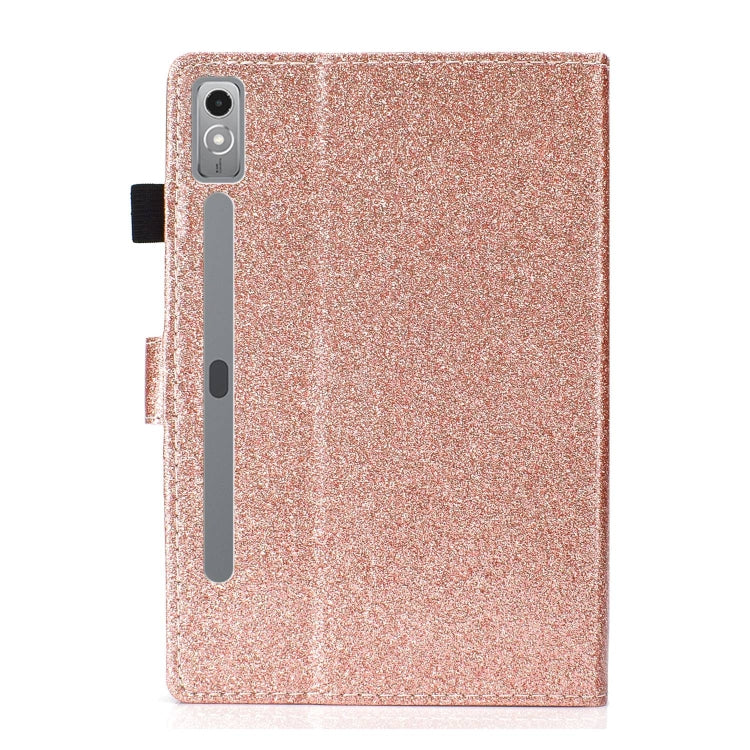 For Lenovo Tab P12 2023 / TB370FU Varnish Glitter Powder Smart Leather Tablet Case(Rose Gold)
