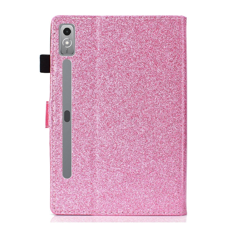 For Lenovo Tab P12 2023 / TB370FU Varnish Glitter Powder Smart Leather Tablet Case(Pink)