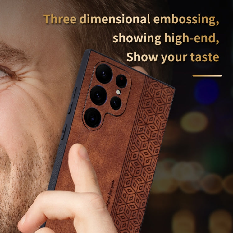 For Samsung Galaxy S24 Ultra 5G AZNS 3D Embossed Skin Feel Phone Case(Brown)