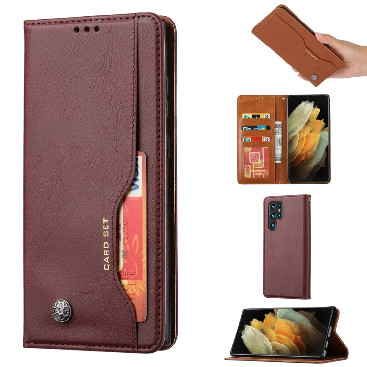 For Samsung Galaxy S25 Ultra 5G Knead Skin Texture Flip Leather Phone Case(Wine Red)