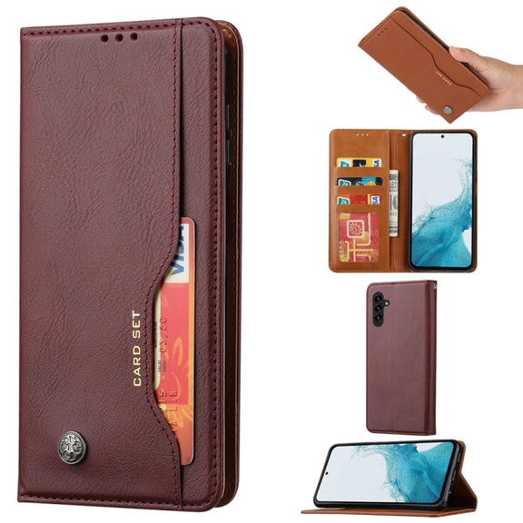 For Samsung Galaxy S25 5G Knead Skin Texture Flip Leather Phone Case(Wine Red)