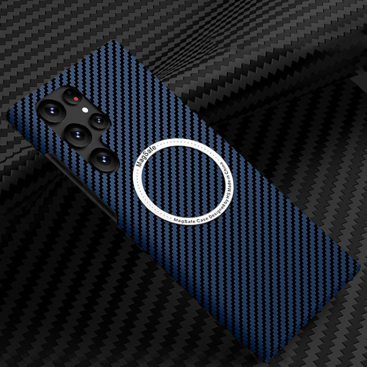 For Samsung Galaxy S25 Ultra 5G Carbon Fiber Texture MagSafe Magnetic Phone Case(Blue)