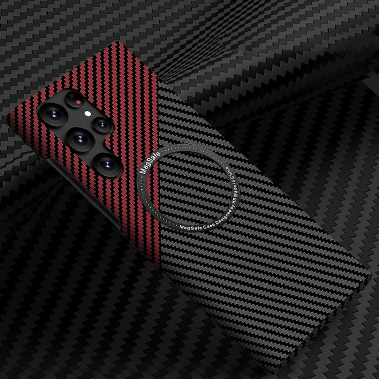 For Samsung Galaxy S25 Ultra 5G Carbon Fiber Texture MagSafe Magnetic Phone Case(Black Red)