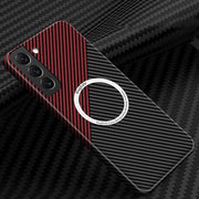 For Samsung Galaxy S25+ 5G Carbon Fiber Texture MagSafe Magnetic Phone Case(Black Red)