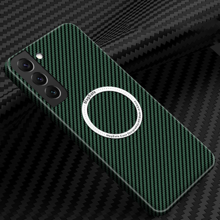 For Samsung Galaxy S25 5G Carbon Fiber Texture MagSafe Magnetic Phone Case(Green)