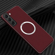 For Samsung Galaxy S25 5G Carbon Fiber Texture MagSafe Magnetic Phone Case(Red)