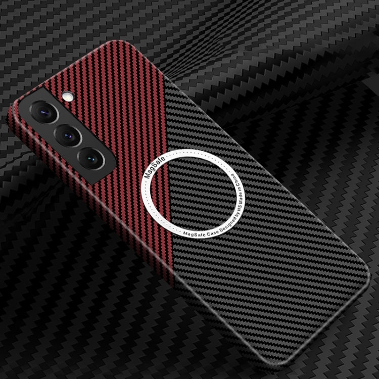 For Samsung Galaxy S25 5G Carbon Fiber Texture MagSafe Magnetic Phone Case(Black Red)