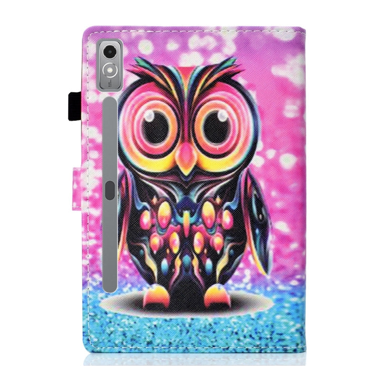 For Lenovo Tab P12 2023 / TB370FU Coloured Drawing Stitching Smart Leather Tablet Case(Owl)
