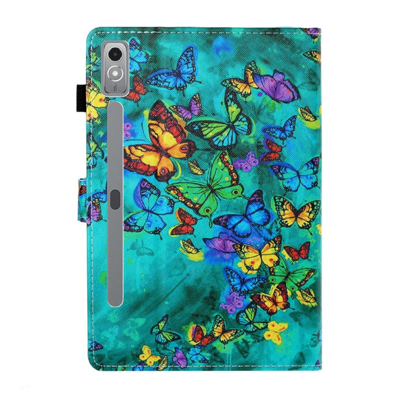 For Lenovo Tab P12 2023 / TB370FU Coloured Drawing Stitching Smart Leather Tablet Case(Green Butterfly)