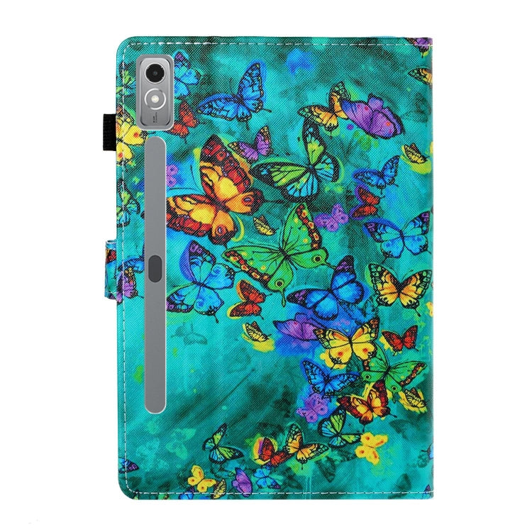 For Lenovo Tab P12 2023 / TB370FU Coloured Drawing Stitching Smart Leather Tablet Case(Green Butterfly)