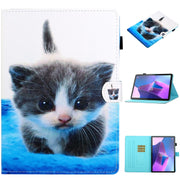 For Lenovo Tab P12 2023 / TB370FU Coloured Drawing Stitching Smart Leather Tablet Case(Blue White Cat)