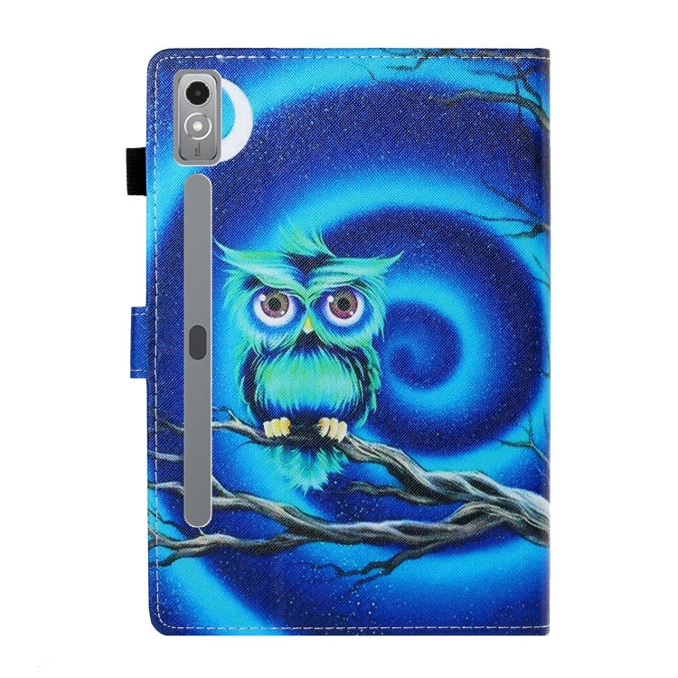 For Lenovo Tab P12 2023 / TB370FU Coloured Drawing Stitching Smart Leather Tablet Case(Moon Owl)