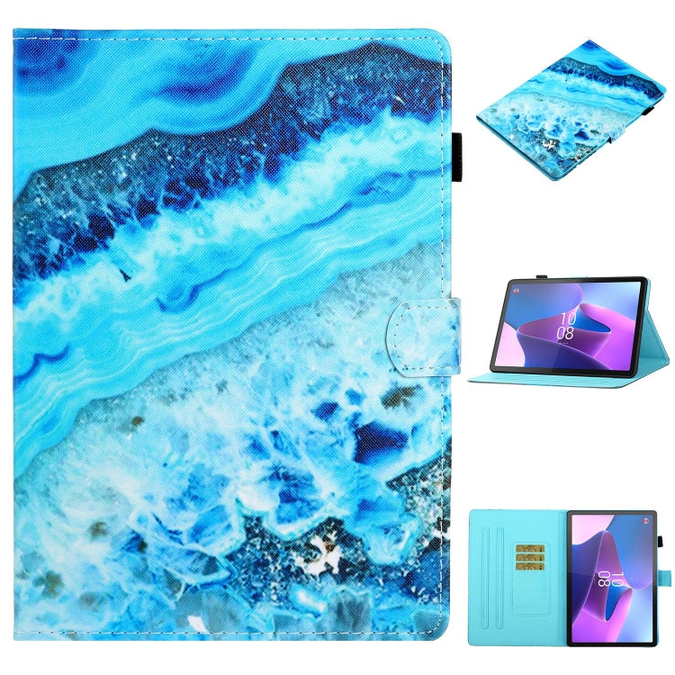 For Lenovo Tab P12 2023 / TB370FU Coloured Drawing Stitching Smart Leather Tablet Case(Blue Marble)