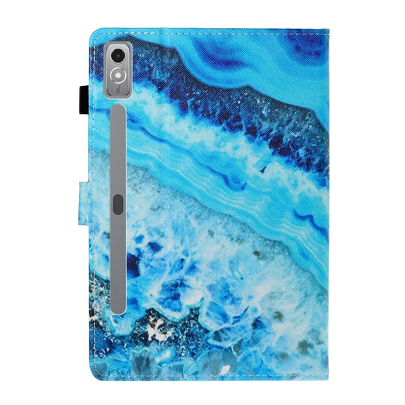 For Lenovo Tab P12 2023 / TB370FU Coloured Drawing Stitching Smart Leather Tablet Case(Blue Marble)