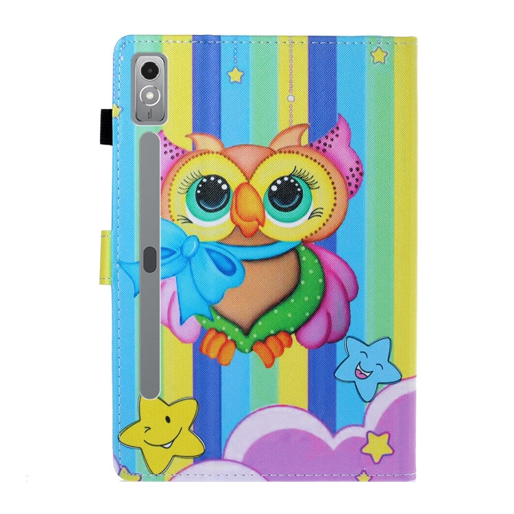 For Lenovo Tab P12 2023 / TB370FU Coloured Drawing Stitching Smart Leather Tablet Case(Rainbow Owl)