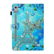 For Lenovo Tab P12 2023 / TB370FU Coloured Drawing Stitching Smart Leather Tablet Case(Butterfly Tower)