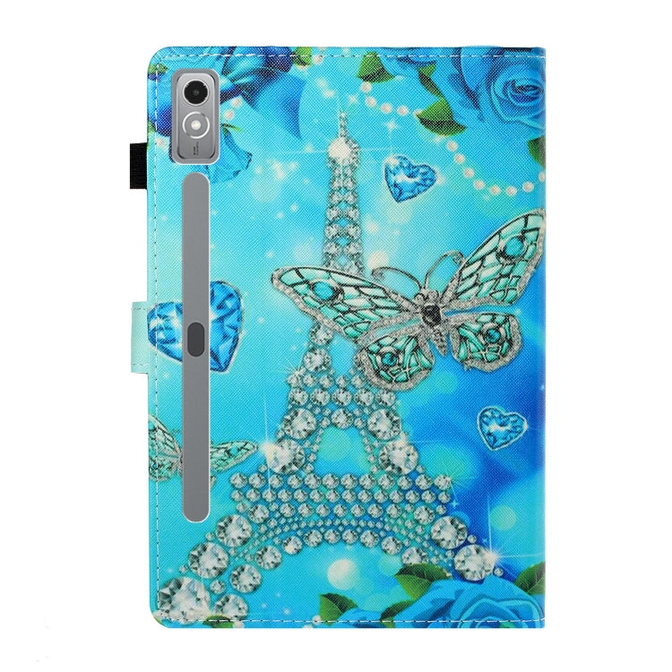 For Lenovo Tab P12 2023 / TB370FU Coloured Drawing Stitching Smart Leather Tablet Case(Butterfly Tower)