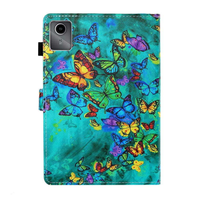 For Lenovo Tab M11/ Xiaoxin Pad 11 2024 Coloured Drawing Stitching Smart Leather Tablet Case(Green Butterfly)
