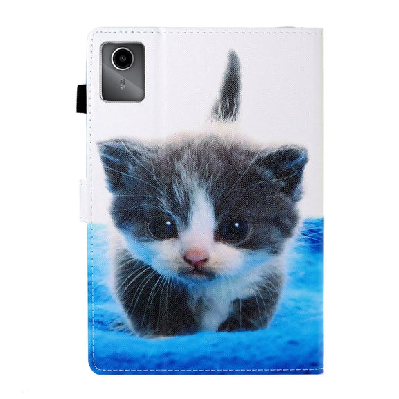 For Lenovo Tab M11/ Xiaoxin Pad 11 2024 Coloured Drawing Stitching Smart Leather Tablet Case(Blue White Cat)