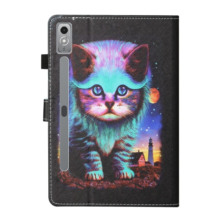 For Lenovo Tab P12 2023 / TB370FU Coloured Drawing Stitching Smart Leather Tablet Case(Night Cat)