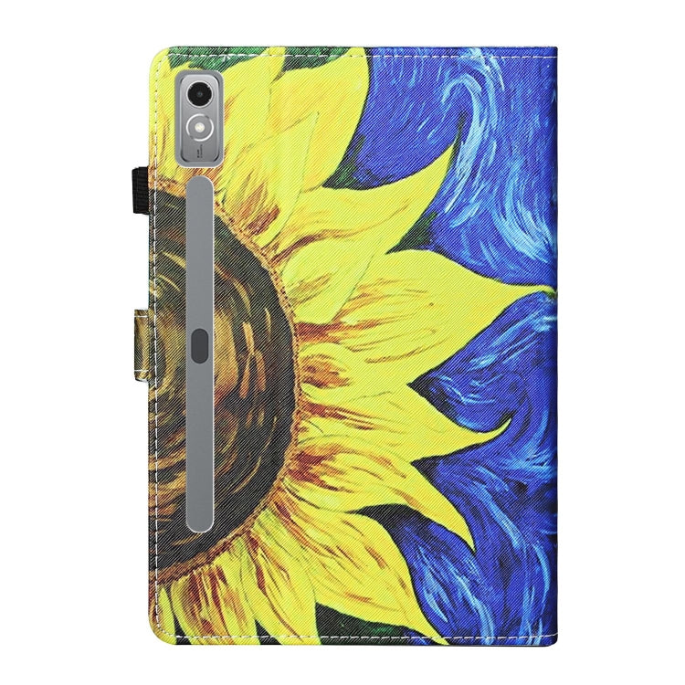 For Lenovo Tab P12 2023 / TB370FU Coloured Drawing Stitching Smart Leather Tablet Case(Sunflower)