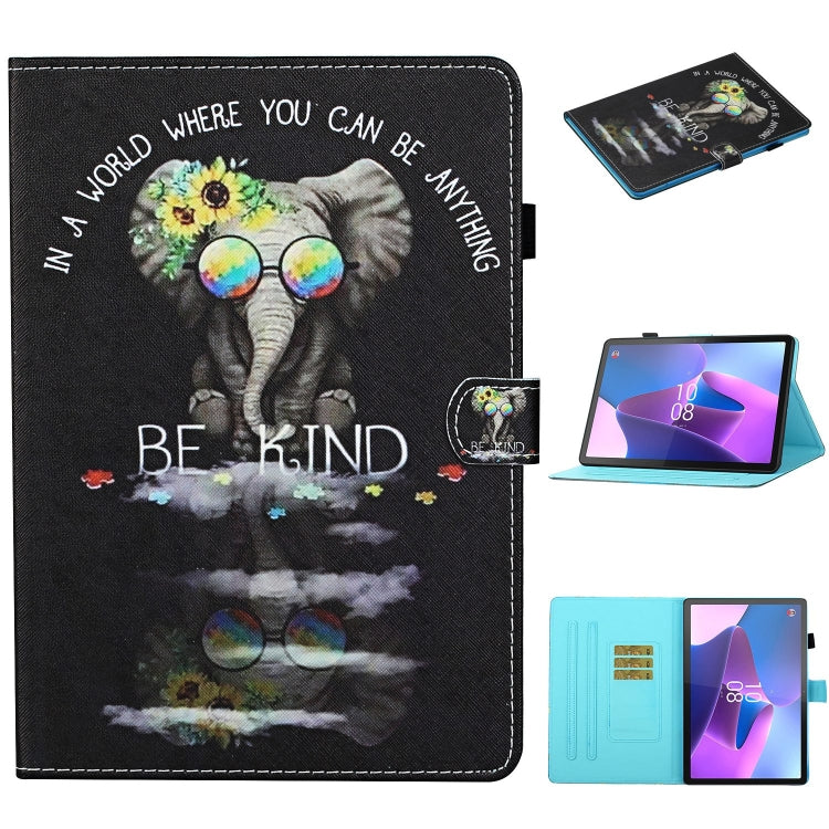 For Lenovo Tab P12 2023 / TB370FU Coloured Drawing Stitching Smart Leather Tablet Case(Glasses Elephant)
