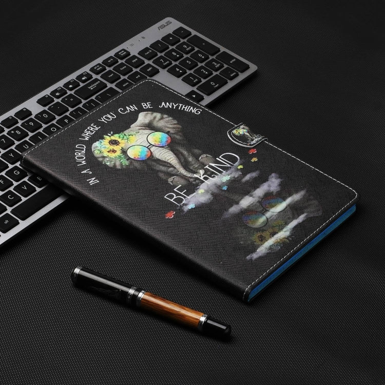 For Lenovo Tab P12 2023 / TB370FU Coloured Drawing Stitching Smart Leather Tablet Case(Glasses Elephant)