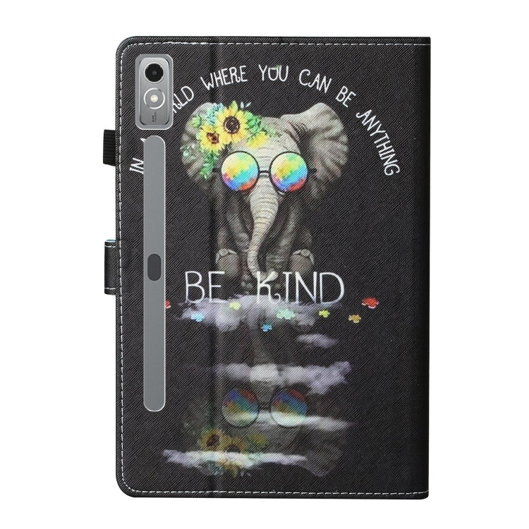 For Lenovo Tab P12 2023 / TB370FU Coloured Drawing Stitching Smart Leather Tablet Case(Glasses Elephant)