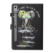 For Lenovo Tab P12 2023 / TB370FU Coloured Drawing Stitching Smart Leather Tablet Case(Glasses Elephant)