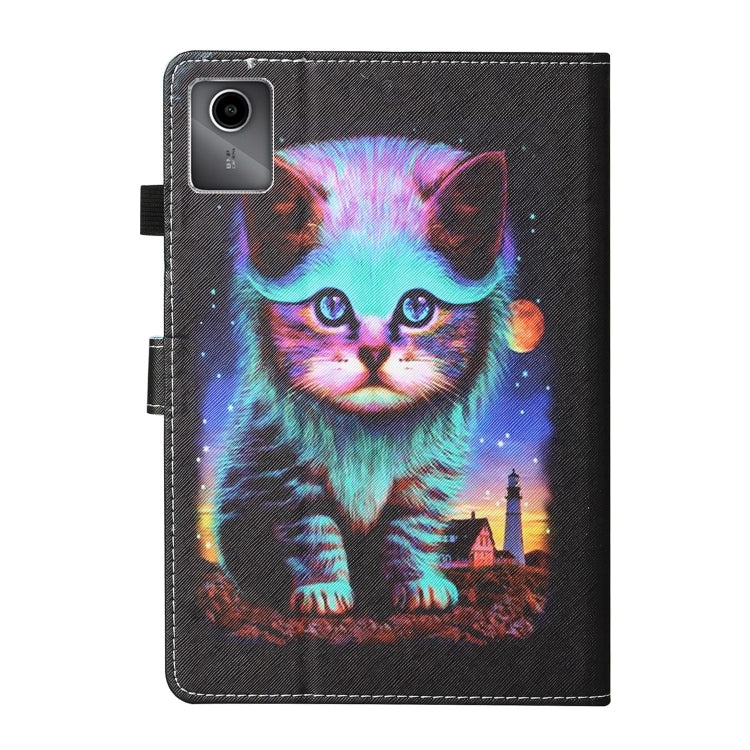 For Lenovo Tab M11/ Xiaoxin Pad 11 2024 Coloured Drawing Stitching Smart Leather Tablet Case(Night Cat)