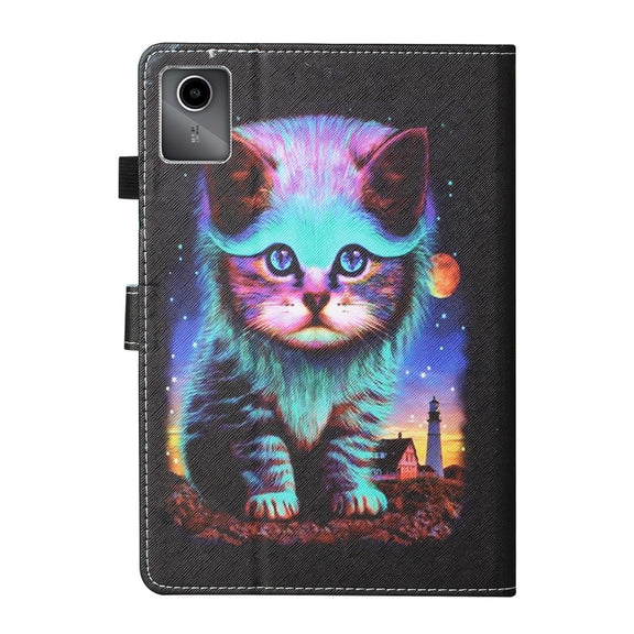 For Lenovo Tab M11/ Xiaoxin Pad 11 2024 Coloured Drawing Stitching Smart Leather Tablet Case(Night Cat)
